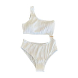 Maillot de bain une pièce texturé uni à une épaule et bouton ajouré 
