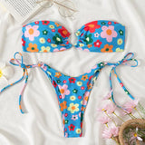 Maillot de bain bikini tube à nouer soi-même et motif floral 