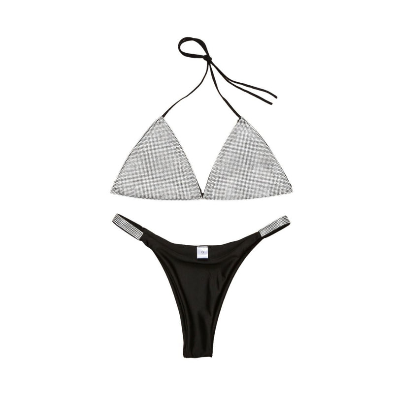 Traje de baño bikini con cuello en V, espalda descubierta y lazo en contraste 