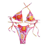 Maillot de bain bikini rembourré à motif floral contrasté avec anneau en O et lien à nouer 
