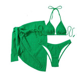 Maillot de bain 3 pièces rembourré texturé à nouer soi-même et à licou uni 