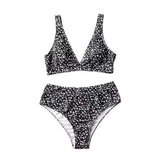 Maillot de bain bikini sans manches à col en V et motif floral 