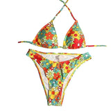 Maillot de bain bikini à nouer et motif floral contrasté 
