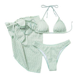 Maillot de bain 3 pièces rembourré texturé à nouer soi-même et à licou uni 