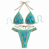 Traje de baño bikini con espalda descubierta, fruncido y lazo en contraste 