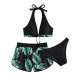 Maillot de bain 3 pièces à col en V et boutons contrastés, dos nu 