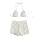 Traje de baño bikini con espalda descubierta, tirantes finos y textura tipo halter 