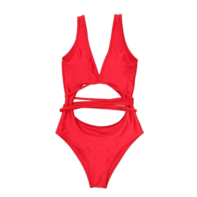 Maillot de bain une pièce à nouer, col en V, sans manches, dos nu 