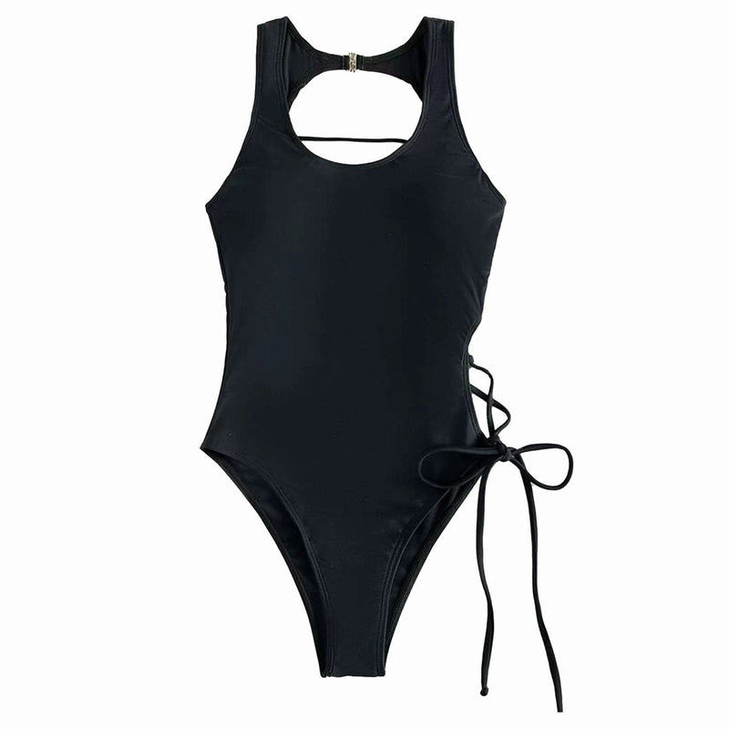 Maillot de bain une pièce à lacets ajourés et à nouer soi-même 