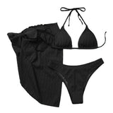Maillot de bain 3 pièces rembourré texturé à nouer soi-même et à licou uni 