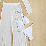 Maillot de bain 4 pièces à manches longues, col retourné, pantalon uni et dos nu 