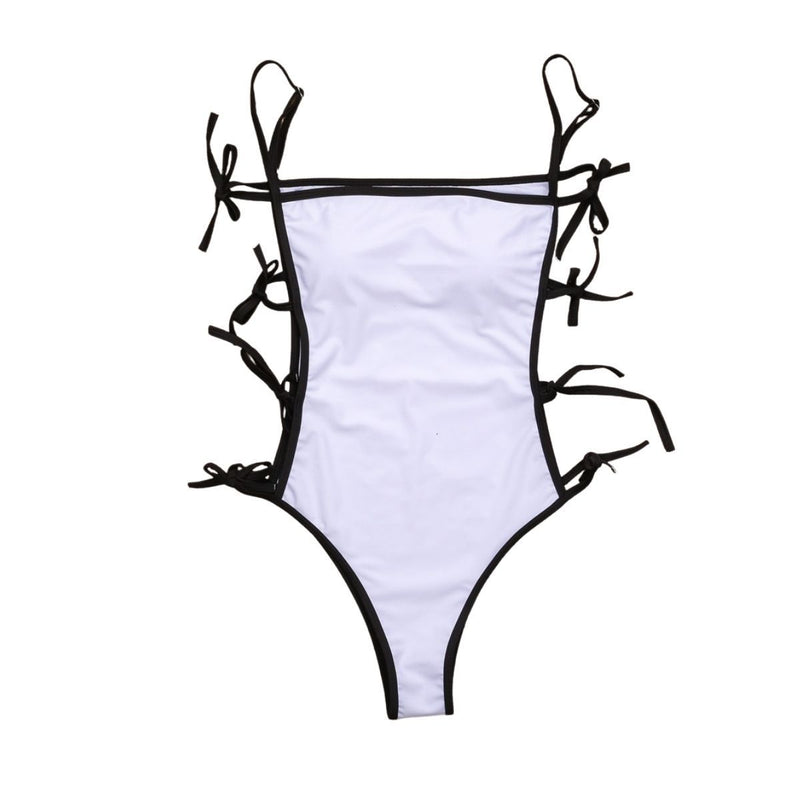 Maillot de bain une pièce à col carré et noué à l'épaule contrasté 
