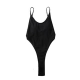 Traje de baño de una pieza sin espalda, sólido, con cuello en U y acolchado 