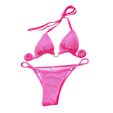 Traje de baño bikini sin espalda y cuello halter con aros y cuentas 