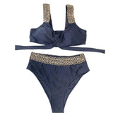 Traje de baño bikini con abertura y lazo cruzado en contraste en la parte delantera 