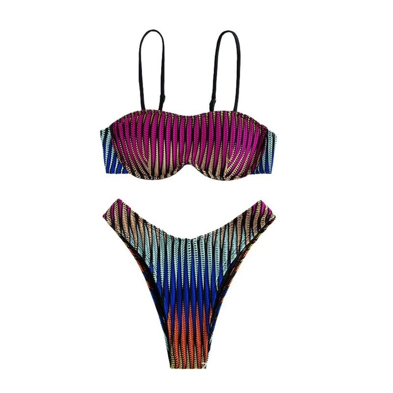 Traje de baño tipo bikini de tirantes con botones en contraste texturizado 