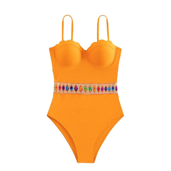 Maillot de bain une pièce à dos nu et patchwork contrasté 