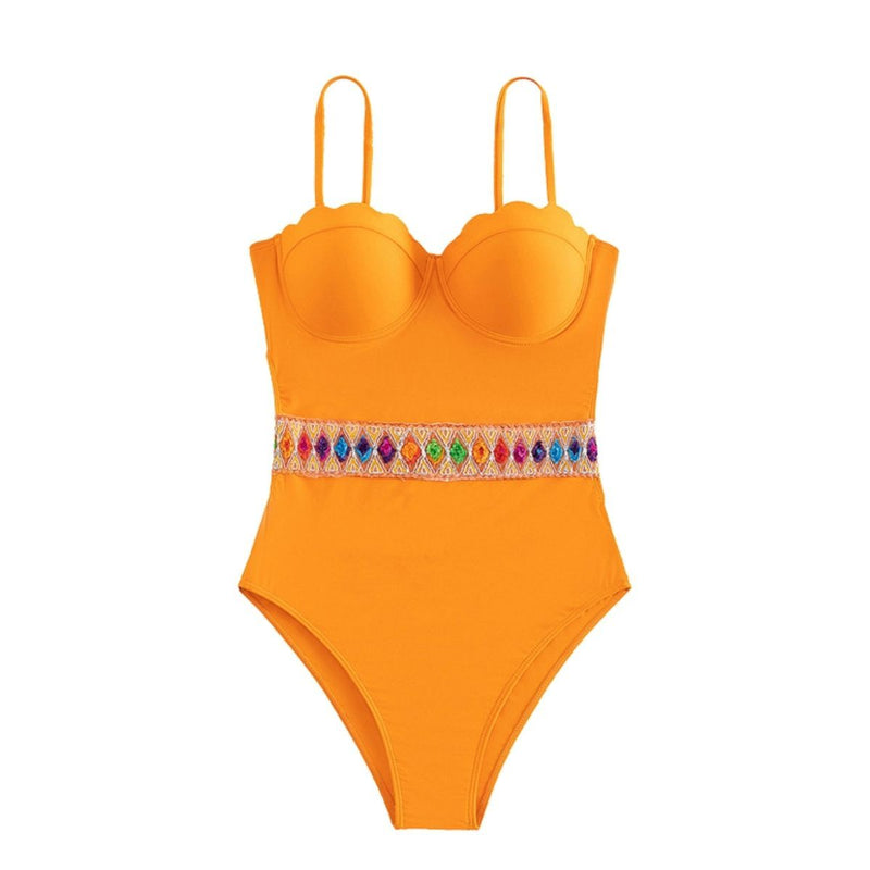 Maillot de bain une pièce à dos nu et patchwork contrasté 