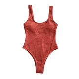 Traje de baño de una pieza liso con cuello en U, sin mangas y texturizado 