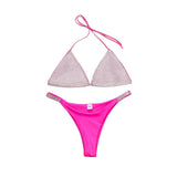 Traje de baño bikini con cuello en V, espalda descubierta y lazo en contraste 