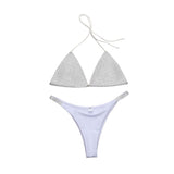 Traje de baño bikini con cuello en V, espalda descubierta y lazo en contraste 