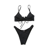 Maillot de bain bikini dos nu uni rembourré avec boucle à nouer dans le col en V 