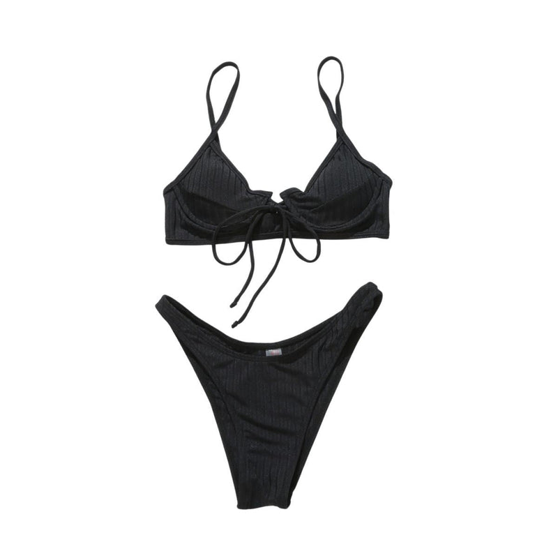 Maillot de bain bikini dos nu uni rembourré avec boucle à nouer dans le col en V 