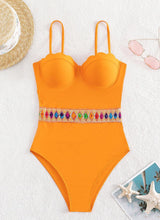 Maillot de bain une pièce à dos nu et patchwork contrasté 