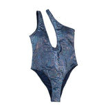 Maillot de bain une pièce à imprimé peau de serpent métallisé à une épaule ajourée 