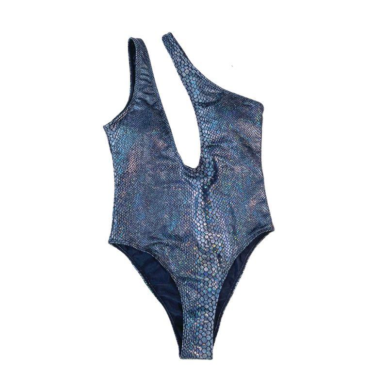 Maillot de bain une pièce à imprimé peau de serpent métallisé à une épaule ajourée 