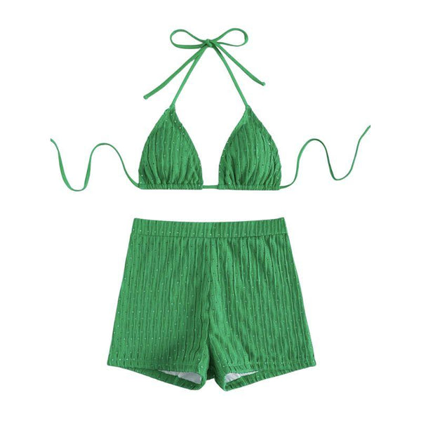 Maillot de bain bikini dos nu texturé uni à nouer soi-même 