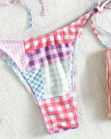 Traje de baño bikini de tubo con aro en forma de O y estampado de cuadros en contraste 