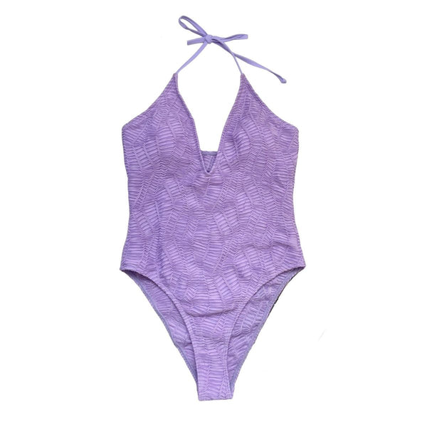 Maillot de bain une pièce uni dos nu à col en V 