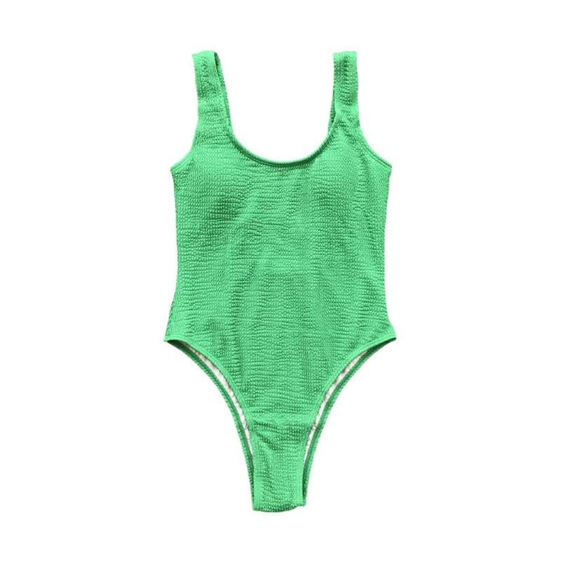 Traje de baño de una pieza liso con cuello en U, sin mangas y texturizado 