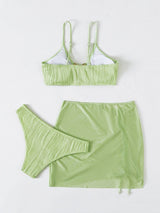 Maillot de bain 3 pièces froncé en maille texturée unie 