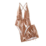 Traje de baño de una pieza con espalda cruzada y cordón ondulado con falda de playa 