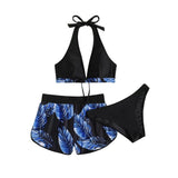 Maillot de bain 3 pièces à col en V et boutons contrastés, dos nu 