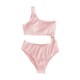 Maillot de bain une pièce texturé uni à une épaule et bouton ajouré 