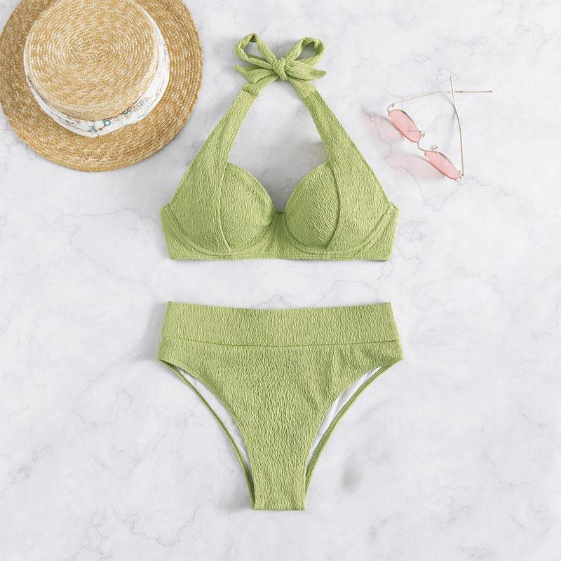 Maillot de bain bikini rembourré à nouer et à texture unie 