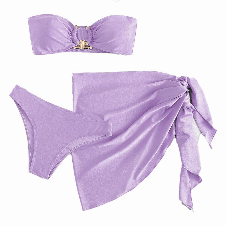 Maillot de bain 3 pièces tube noué dos nu avec anneau en O solide 