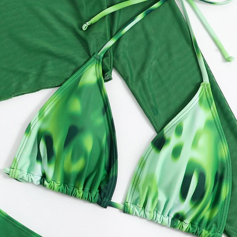 Maillot de bain 3 pièces à manches longues et col licou en maille imprimé léopard 