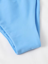 Traje de baño bikini sin espalda, fruncido, con botones sólidos y nudo 
