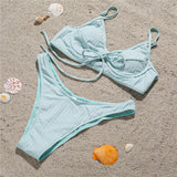 Maillot de bain bikini dos nu uni rembourré avec boucle à nouer dans le col en V 