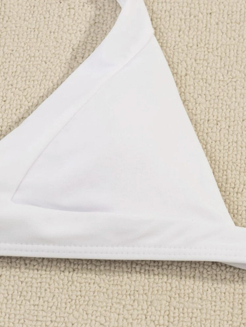 Maillot de bain 3 pièces dos nu à nouer et à pompons 
