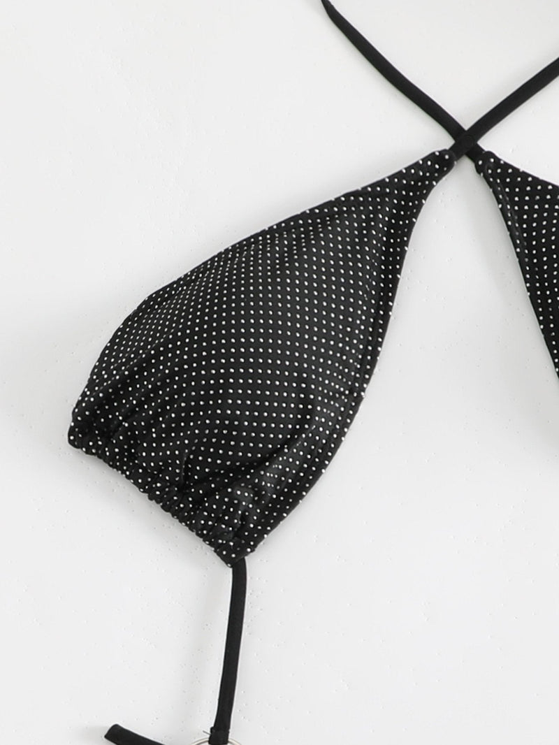 Traje de baño de una pieza con cuello halter cruzado y ahuecado con purpurina y anillo en O 