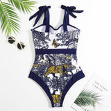 Maillot de bain une pièce à imprimé contrasté, col en cœur, à nouer soi-même, avec jupe de plage 