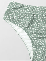 Maillot de bain bikini sans manches à col en V et motif floral 