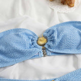 Maillot de bain bikini tube à boutons et dos nu texturé avec appliques métalliques 