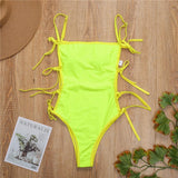 Maillot de bain une pièce à col carré et noué à l'épaule contrasté 