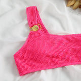 Traje de baño de una pieza con un solo hombro, textura en contraste y anillo en forma de O, ahuecado 